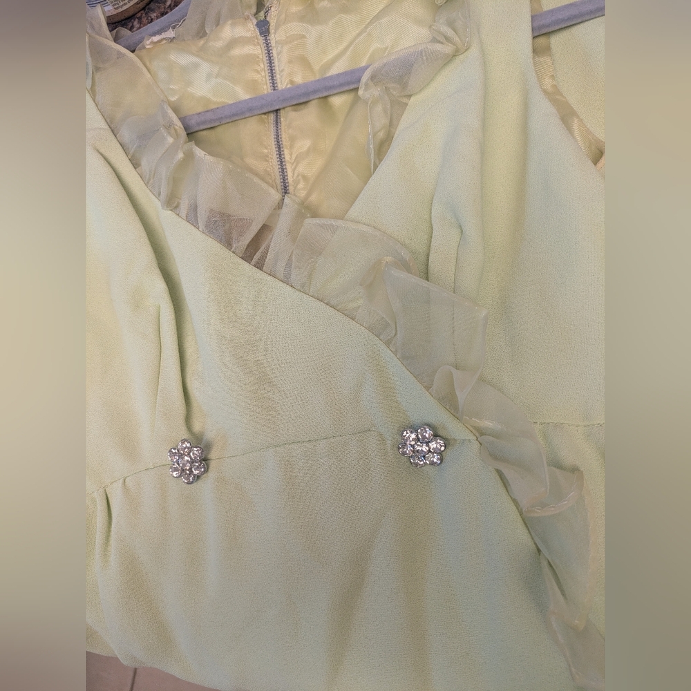 1960s Chartreuse Ruffle Mod Mini Dress - Picture 2 of 6